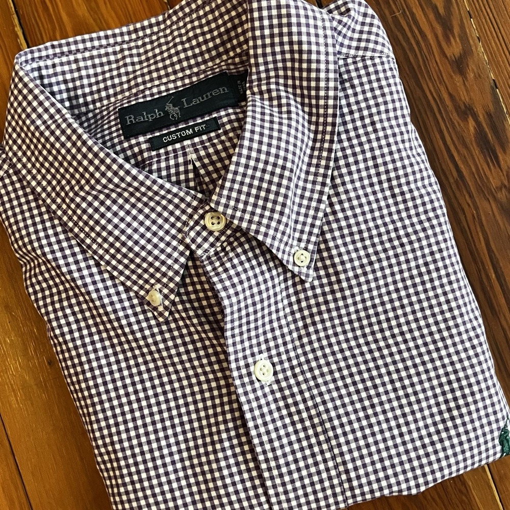 Ralph‎ Lauren Custom Fit Purple Gingham Button-Down Shirt XL Long Sleeve